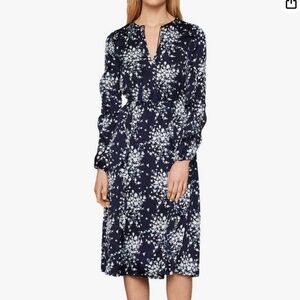 BCBG Maxazria Satin Navy Floral Print Ruffle Maxi Dress Size XL